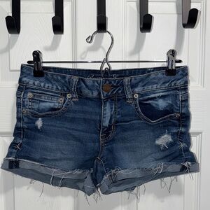 American Eagle Outfitters Dark Blue Distressed Jean Shorts